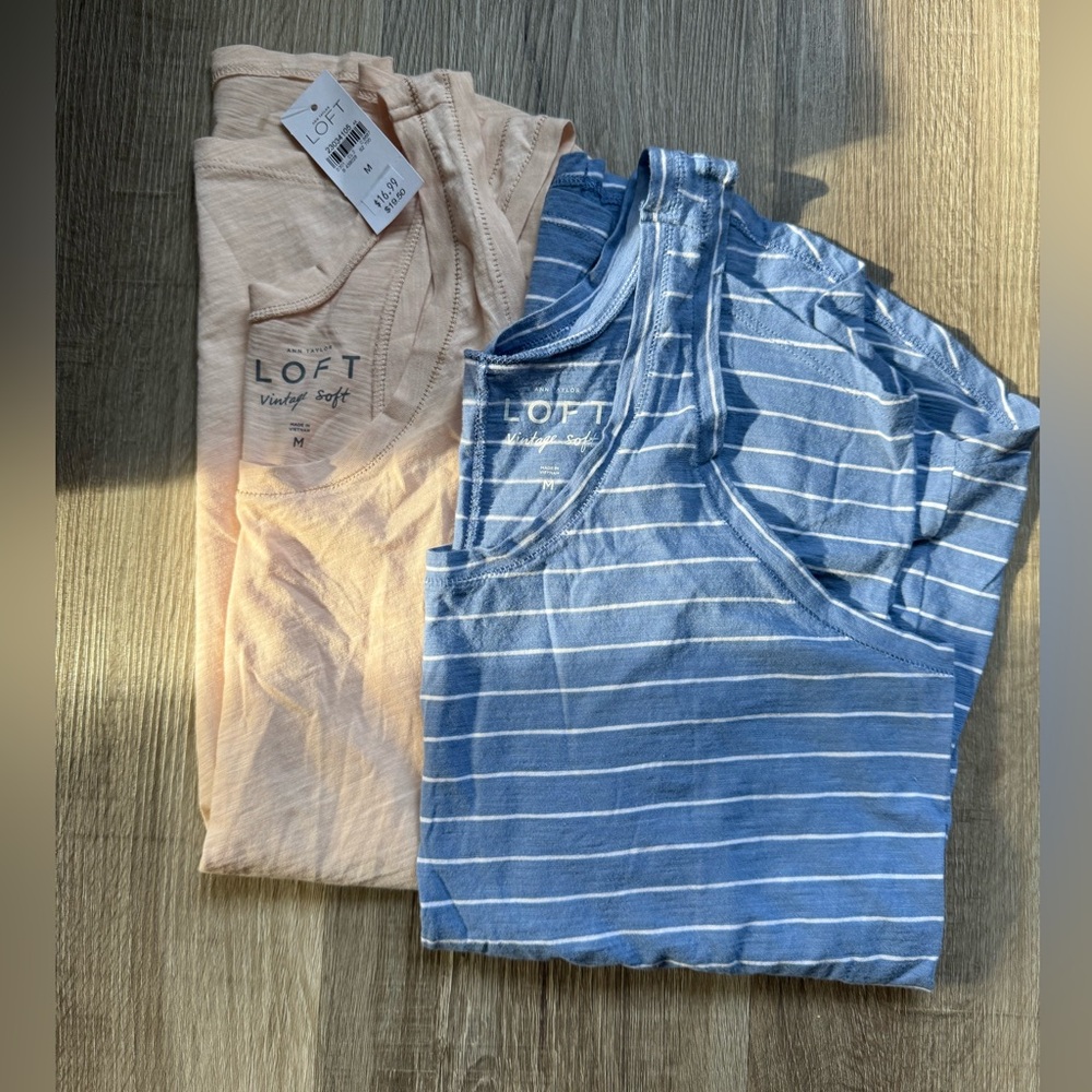 LOFT Blue Striped Tank & Light Peach Tank Duo